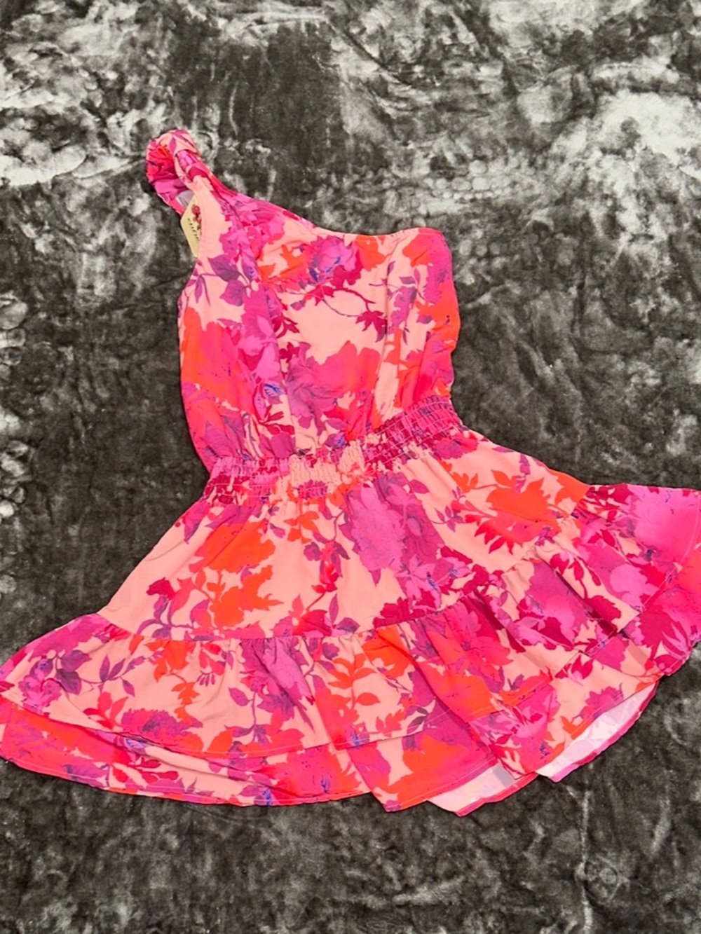 entro One-Shoulder Floral Mini Dress in Pink and Orange - Picture 7 of 9